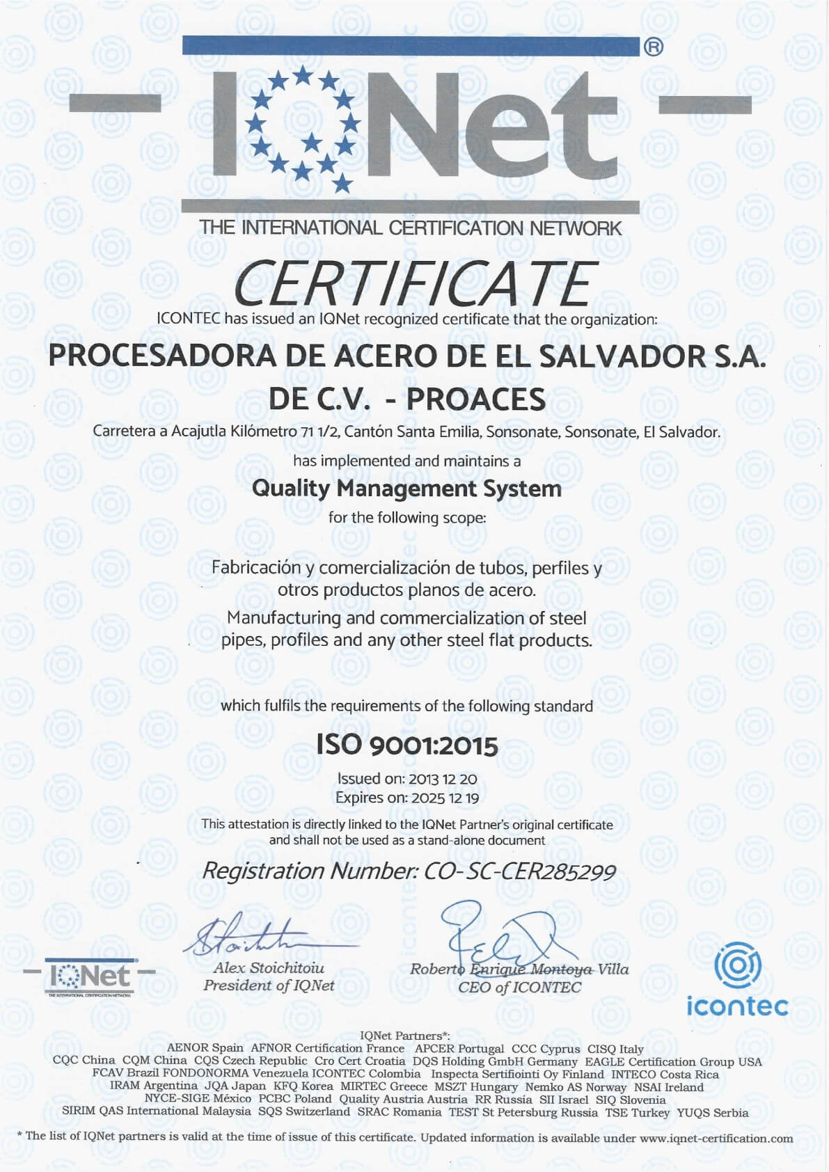 IQNET Certificate PROACES 2023